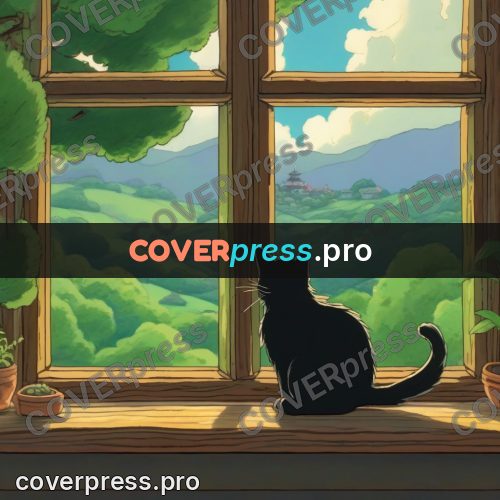 Studio Ghibli artwork: black cat on a windowsill