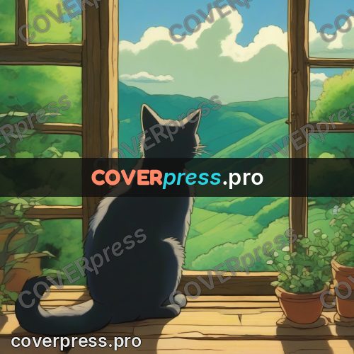 Studio Ghibli artwork: black cat on a windowsill