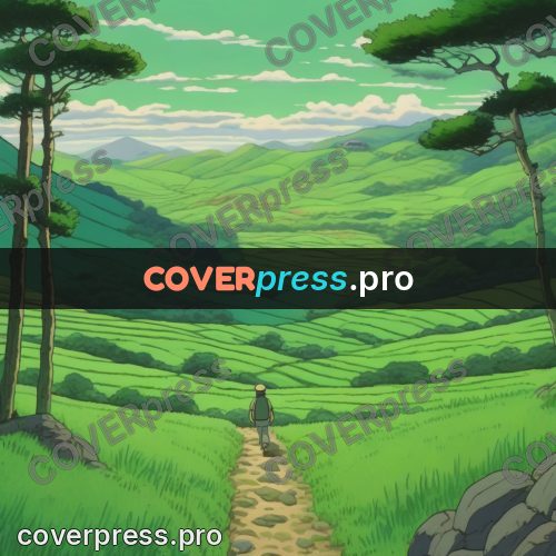 Studio Ghibli artwork: path through green fields