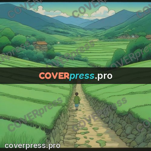 Studio Ghibli artwork: path through green fields