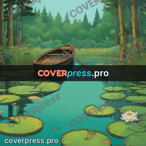 Studio Ghibli artwork: boat among water lilies