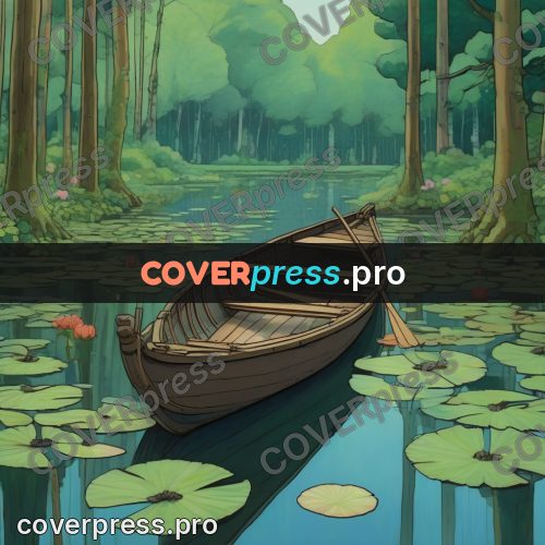 Studio Ghibli artwork: boat among water lilies
