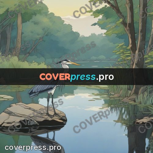 Studio Ghibli artwork: heron by the water