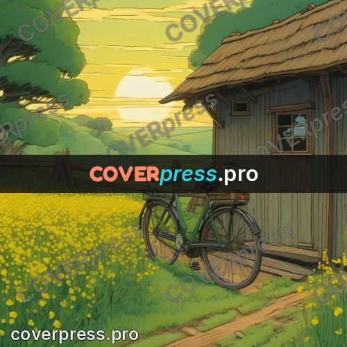 Studio Ghibli artwork: bicycle by a wooden shed