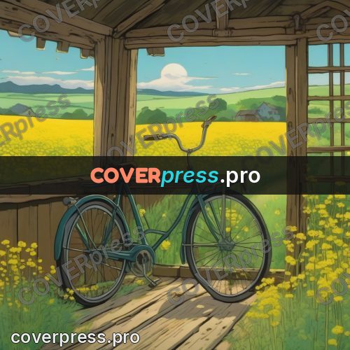 Studio Ghibli artwork: bicycle by a wooden shed