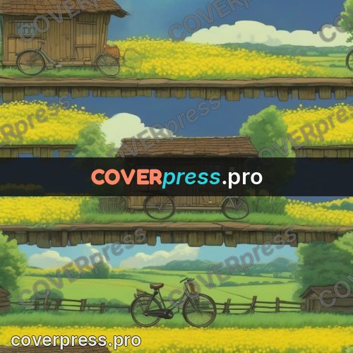 Studio Ghibli artwork: bicycle by a wooden shed