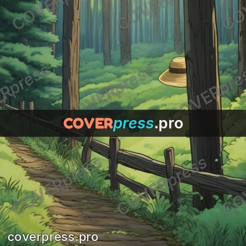 Studio Ghibli artwork: straw hat by a fence