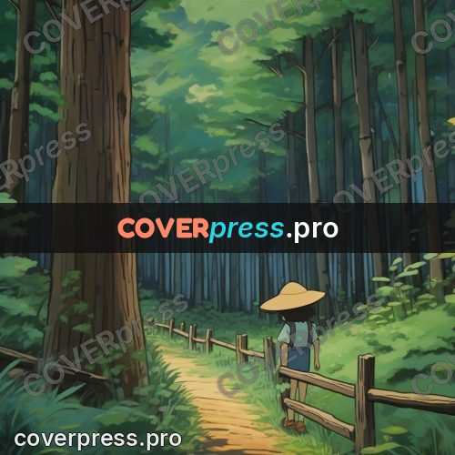 Studio Ghibli artwork: straw hat by a fence