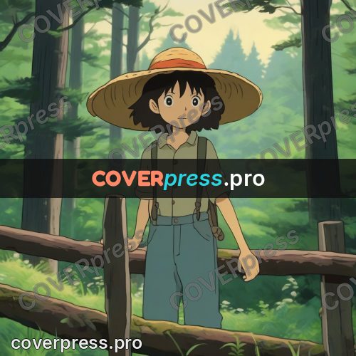Studio Ghibli artwork: straw hat by a fence