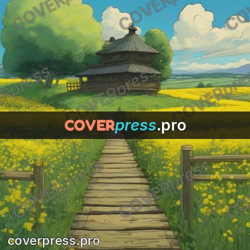 Studio Ghibli artwork: path through a yellow field