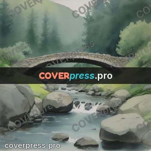 Studio Ghibli artwork: stone bridge over a stream