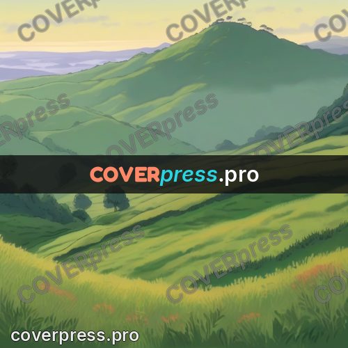 Studio Ghibli artwork: green hills in layers