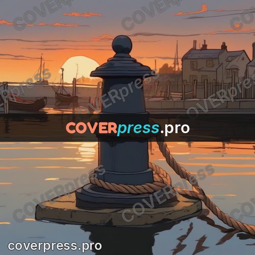 Studio Ghibli artwork: bollard with rope on a quay