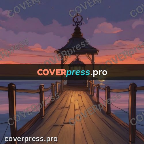 Studio Ghibli artwork: lanterns on a wooden pier