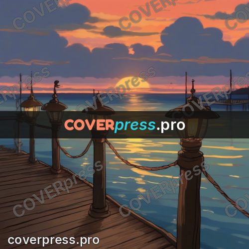 Studio Ghibli artwork: lanterns on a wooden pier