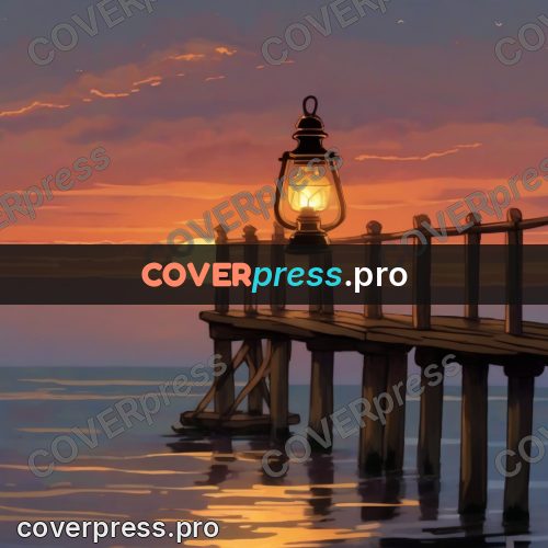 Studio Ghibli artwork: lanterns on a wooden pier