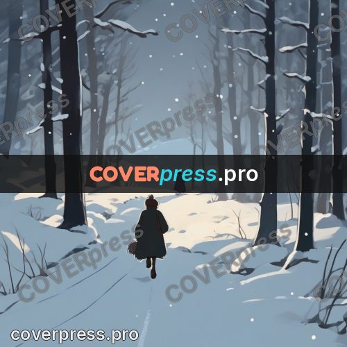 Studio Ghibli artwork: figure on a snowy path