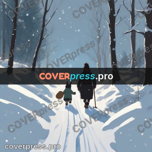 Studio Ghibli artwork: figure on a snowy path