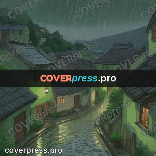 Studio Ghibli artwork: wet street in the rain