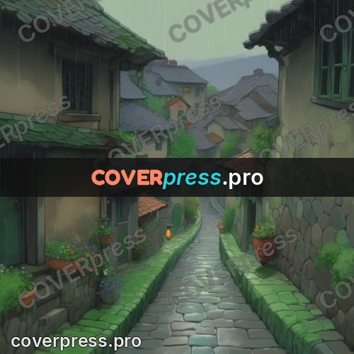 Studio Ghibli artwork: wet street in the rain