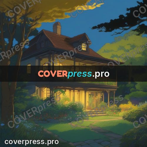 Studio Ghibli artwork: house with lit windows