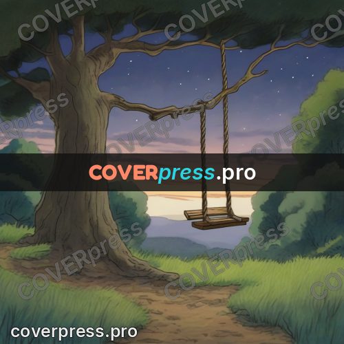 Studio Ghibli artwork: swing under a large tree