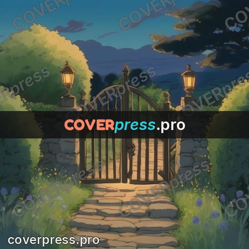 Studio Ghibli artwork: gate with lanterns on a path