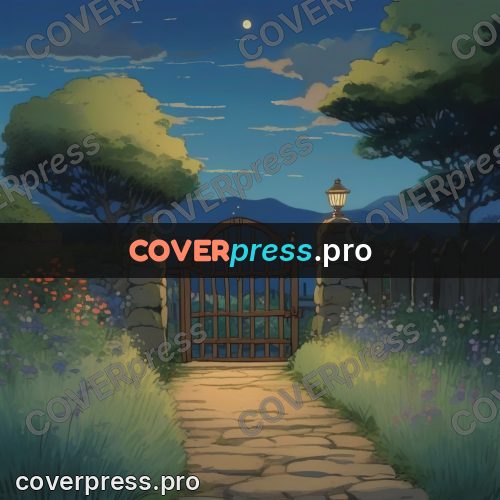 Studio Ghibli artwork: gate with lanterns on a path