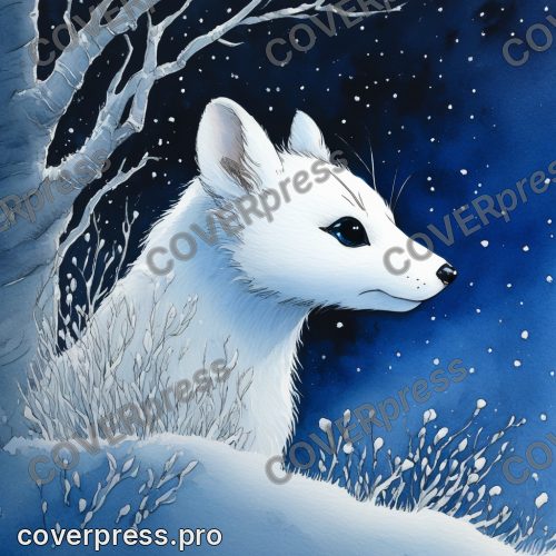 Ночная иллюстрация в стиле Гибли: королева зимы и снегирь