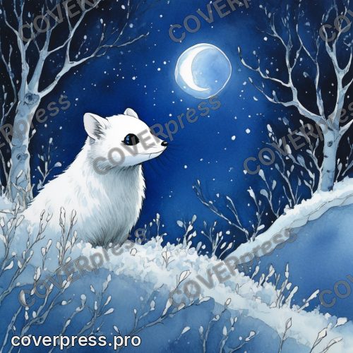Ночная иллюстрация в стиле Гибли: королева зимы и снегирь