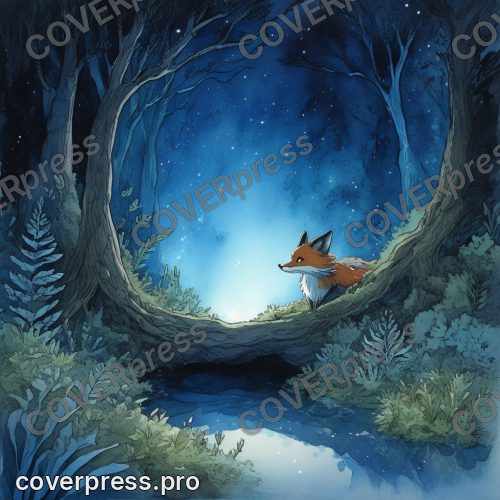 Ночная иллюстрация в стиле Гибли: звездочёт, комета и телескоп