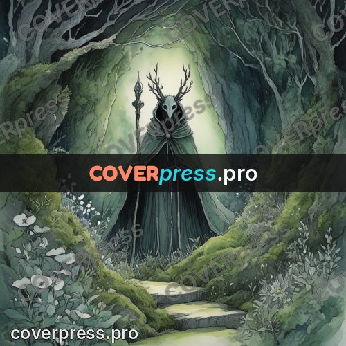 Night Ghibli style illustration: cloaked figure in a mask