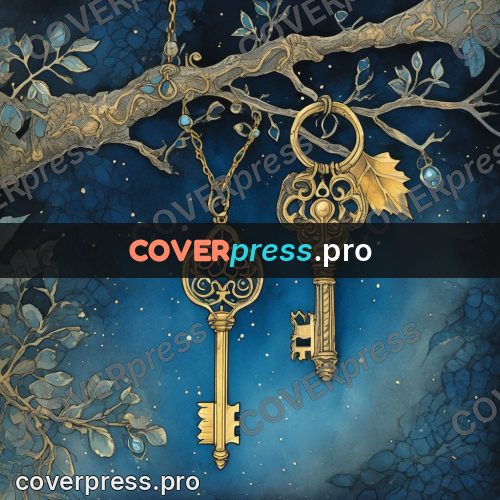 Night Ghibli style illustration: golden keys on a branch