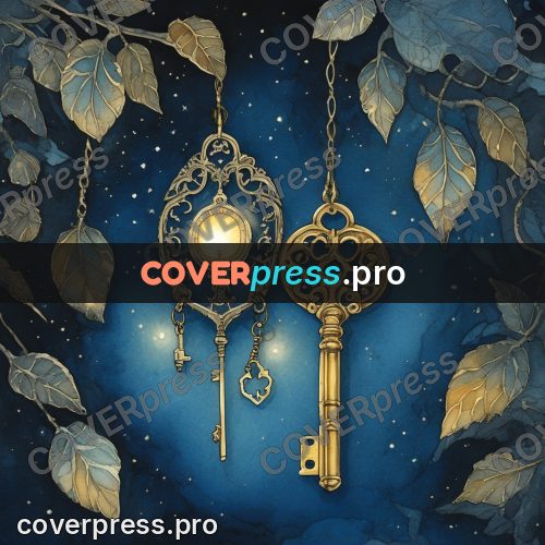 Night Ghibli style illustration: golden keys on a branch
