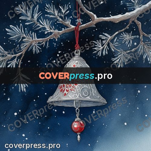 Night Ghibli style illustration: silver bell on a branch