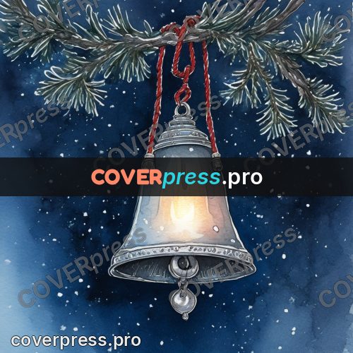 Night Ghibli style illustration: silver bell on a branch