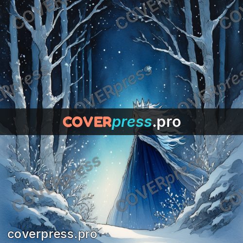Night Ghibli style illustration: figure in a blue cloak