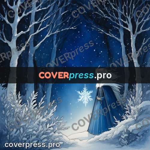 Night Ghibli style illustration: figure in a blue cloak