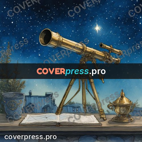 Night Ghibli style illustration: brass telescope under the moon