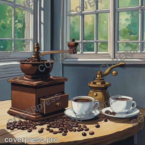 Рисунок в стиле Ведьминой службы доставки: кофейня, бариста и круассан