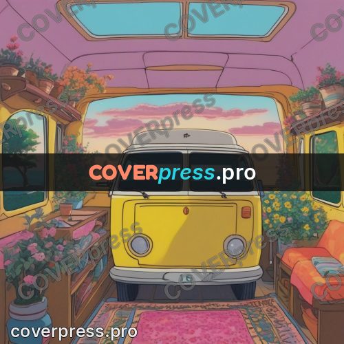 Kiki Delivery Service drawing: camper van interior at sunset