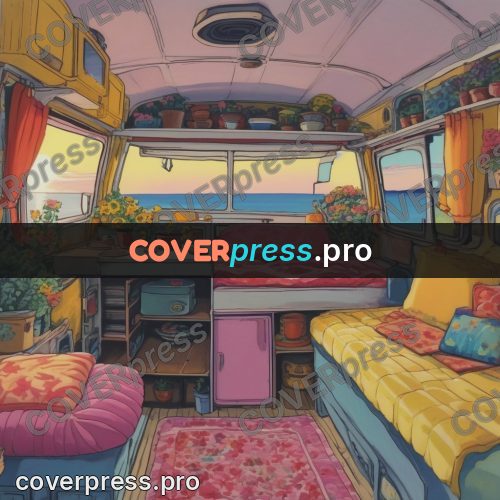Kiki Delivery Service drawing: camper van interior at sunset