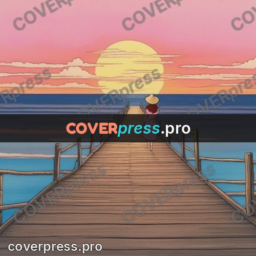 Kiki Delivery Service drawing: figure on a pier at sunset