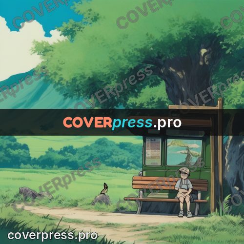 Kiki Delivery Service drawing: bus stop by a green field