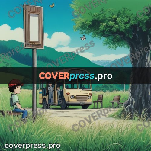 Kiki Delivery Service drawing: bus stop by a green field