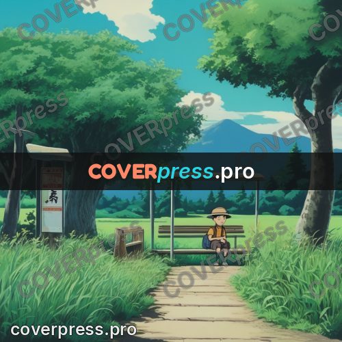 Kiki Delivery Service drawing: bus stop by a green field