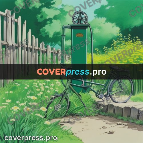 Kiki Delivery Service drawing: bicycle by a green pump