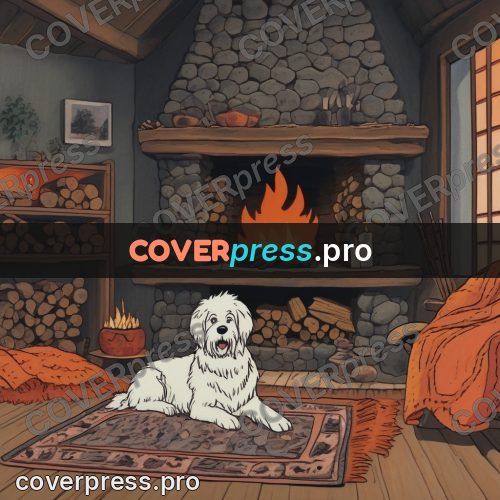 Kiki Delivery Service drawing: white dog by a fireplace