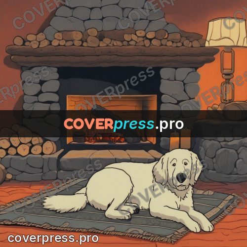 Kiki Delivery Service drawing: white dog by a fireplace