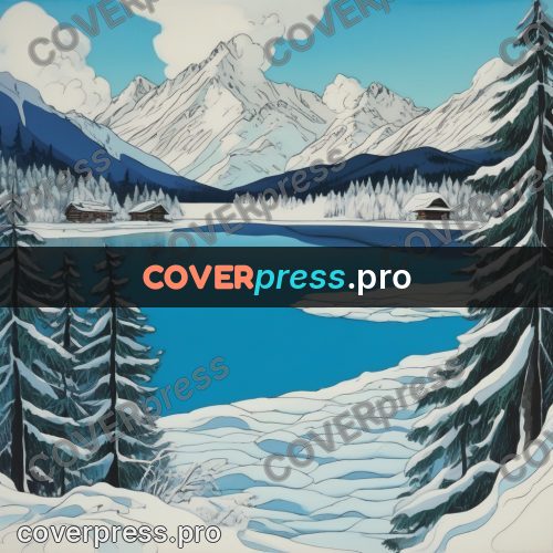 Kiki Delivery Service drawing: snowy lake among mountains
